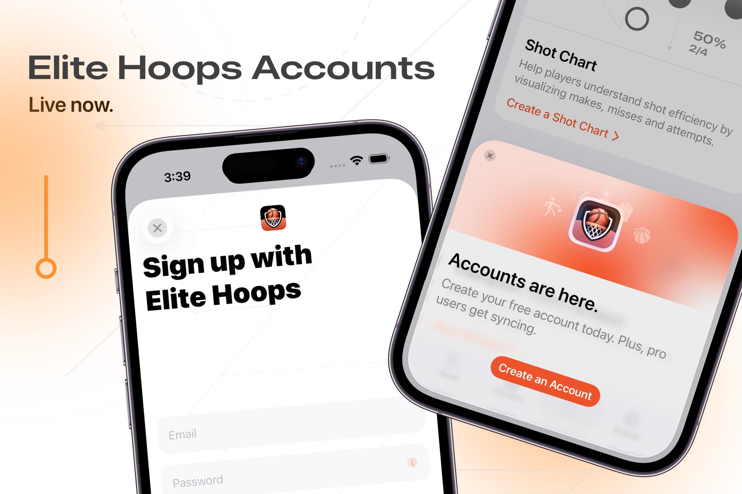 Elite Hoops accounts and Pro sync across iPhone and iPad.