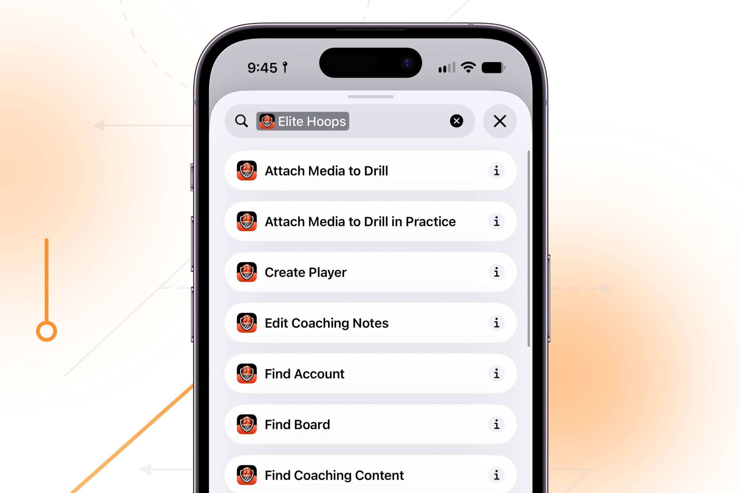The Elite Hoops Live Activity on the Lock Screen showing the current drill, countdown, segmented practice progress, and end time.