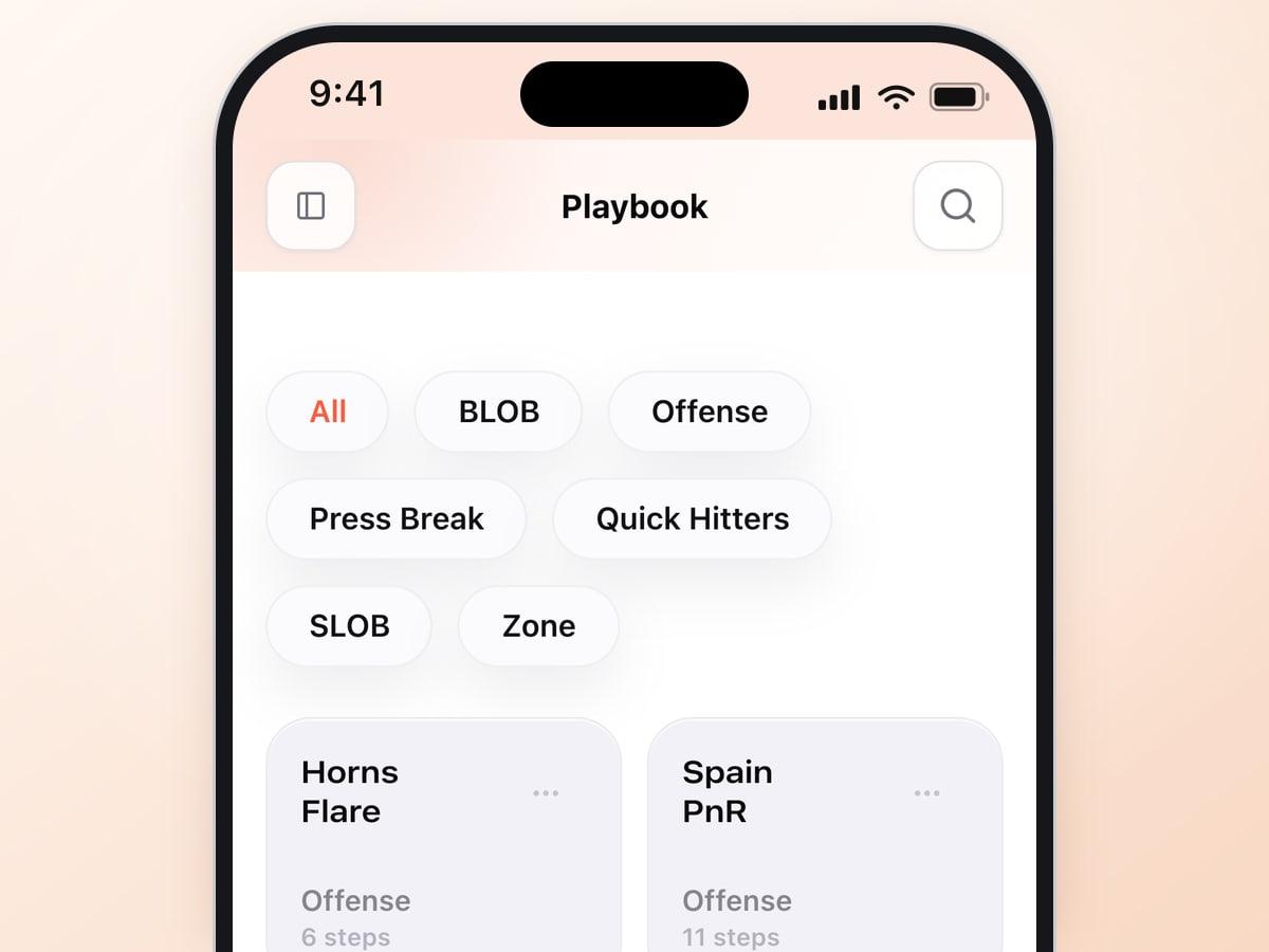 A parent's view of the JV playbook on a phone: tags and plays, with nothing to edit