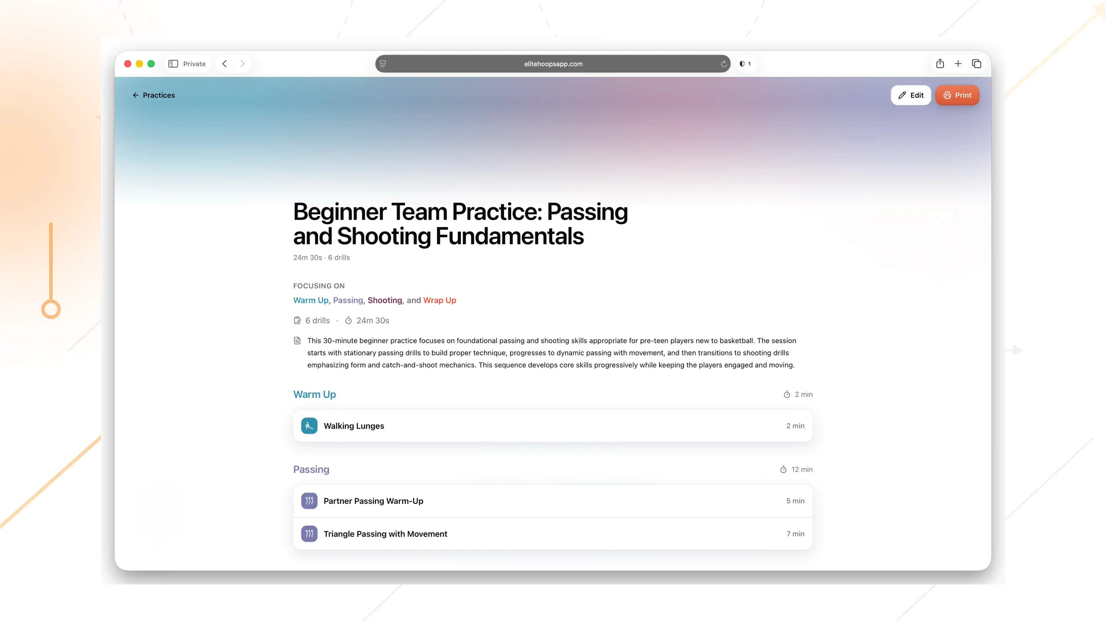 Elite Hoops practice planning tools.