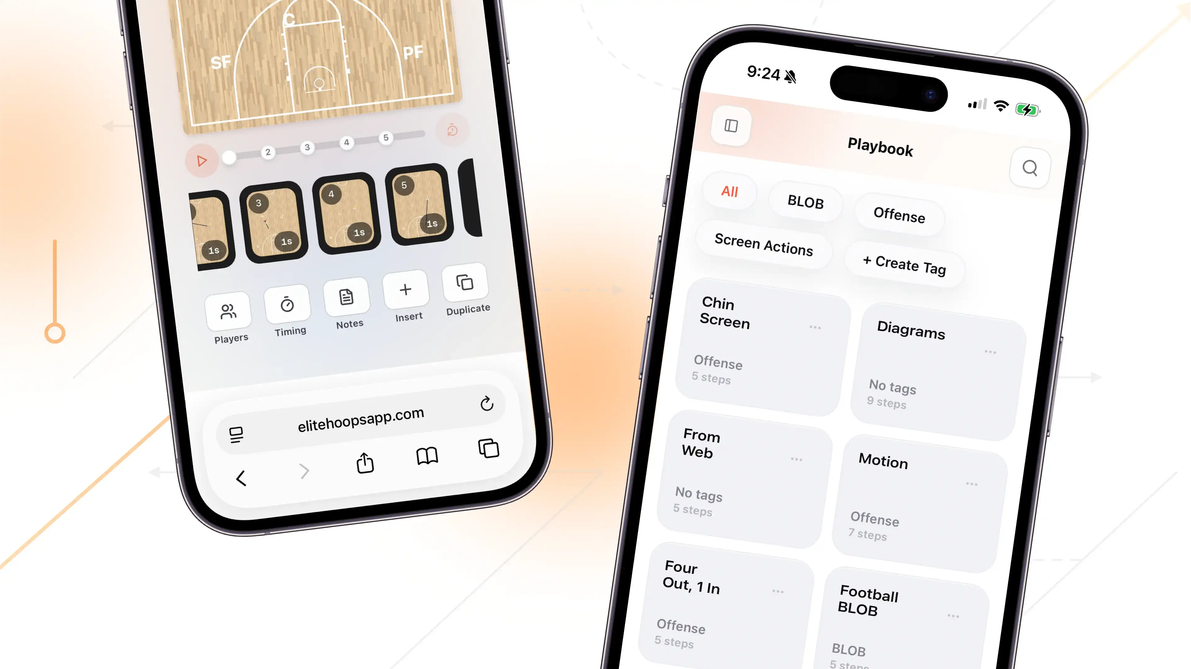 Elite Hoops web app shown across responsive mobile devices.