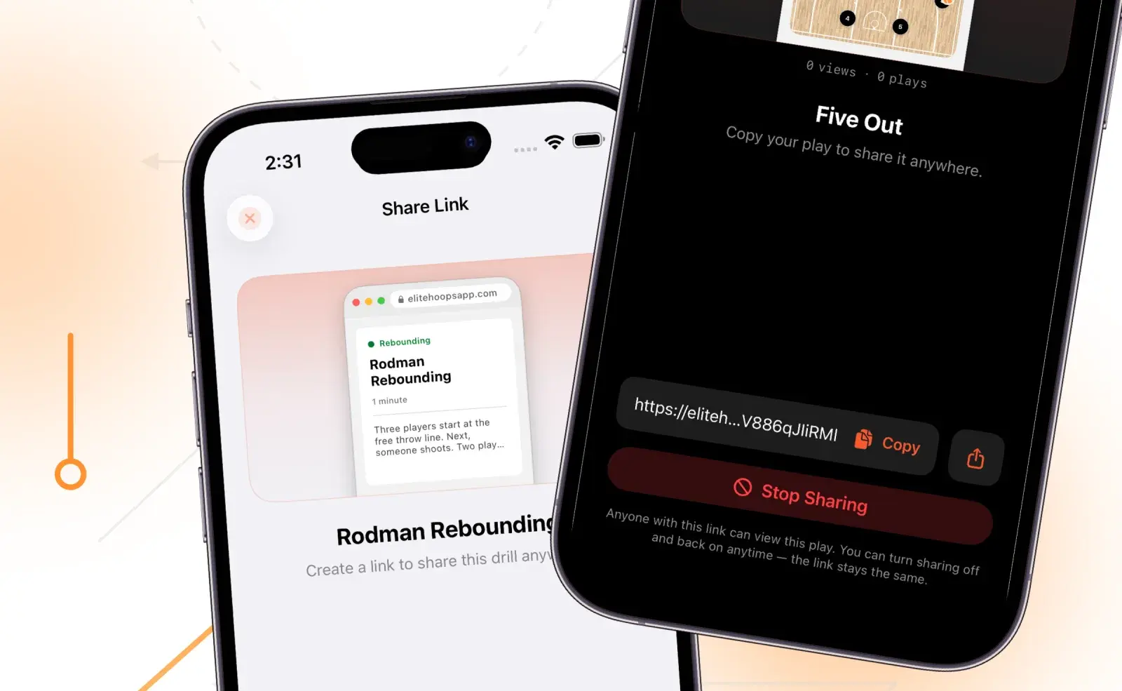Managing a share link on iPhone: copy the link or stop sharing anytime.