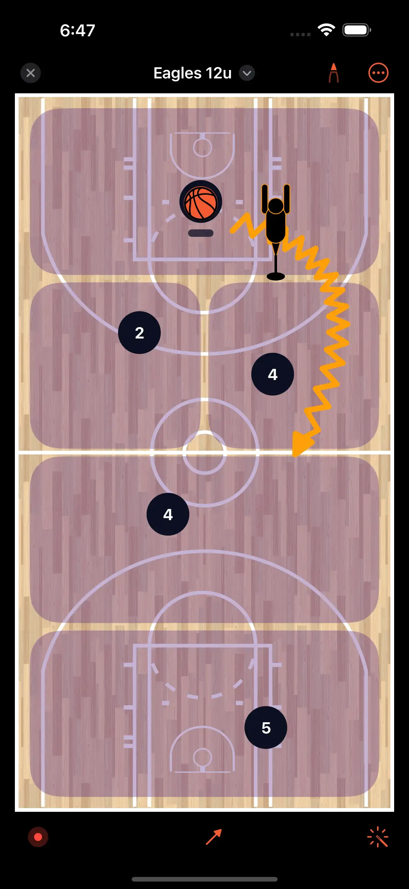 Digital Whiteboard interface on iPhone running Elite Hoops.