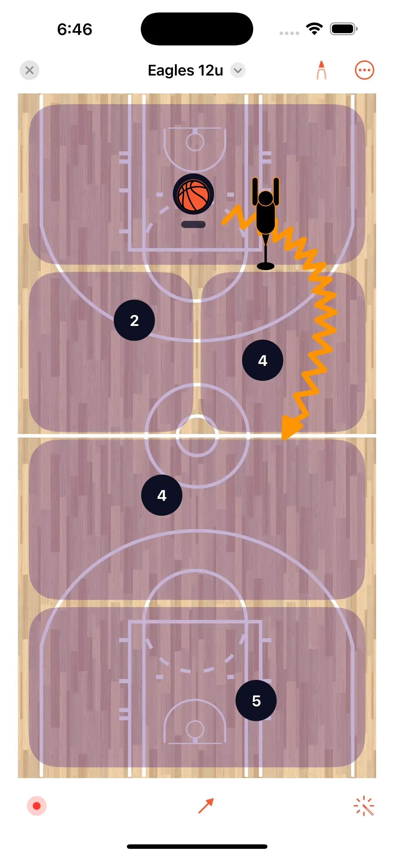 Digital Whiteboard interface on iPhone running Elite Hoops.