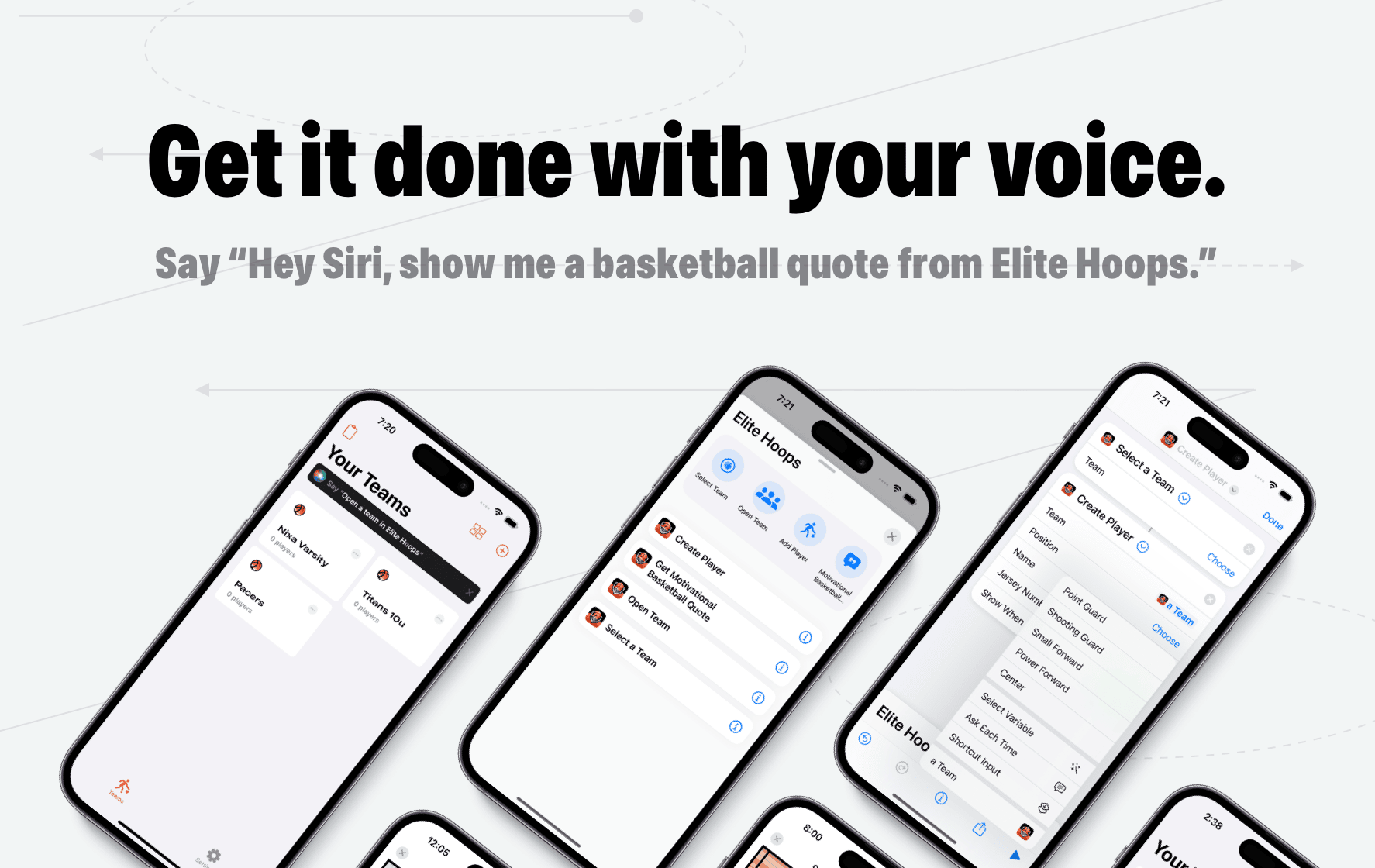 Elite Hoops shortcuts and Siri features.