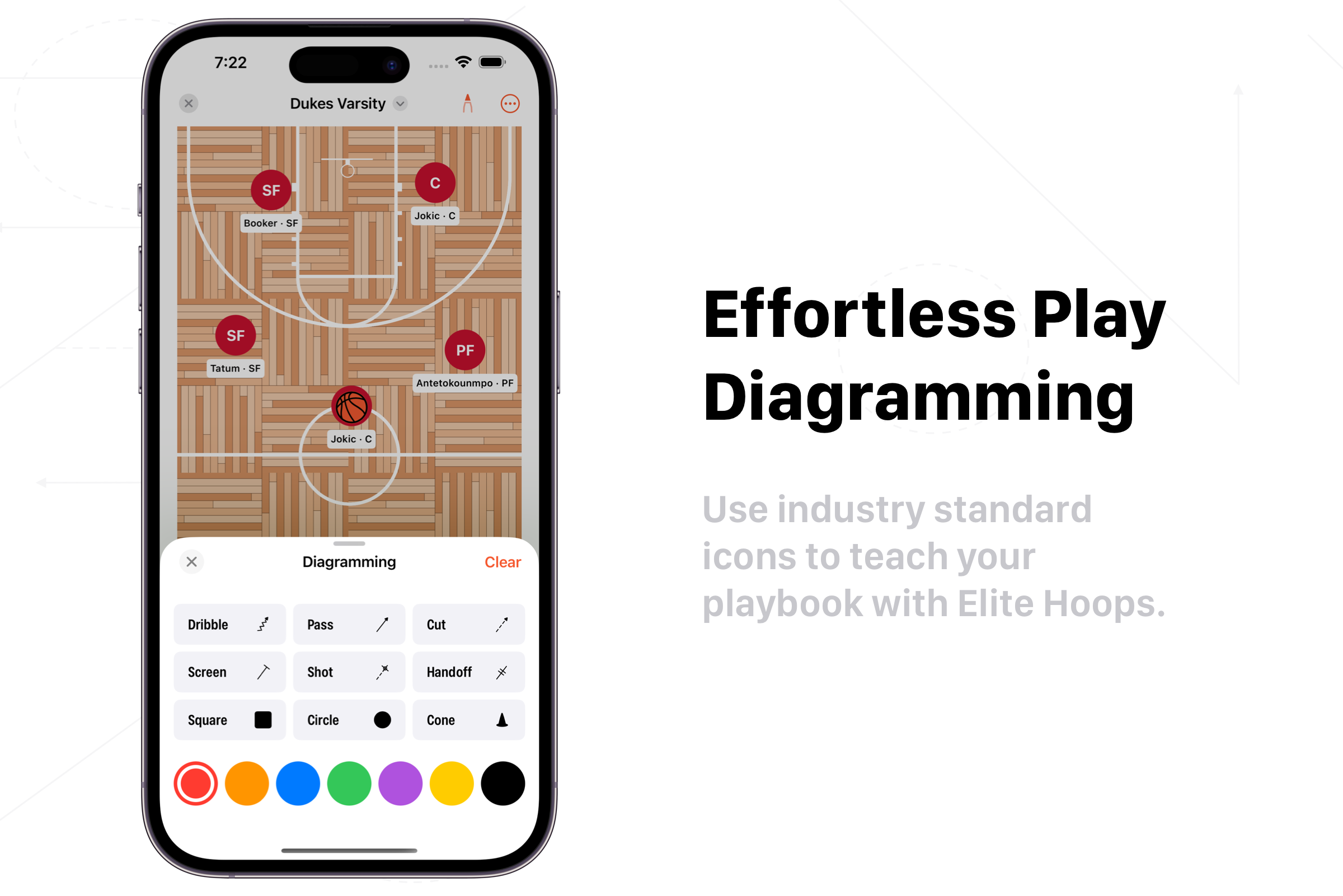 New play diagramming running on Elite Hoops.